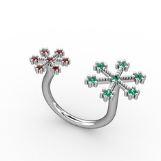 Kar Tanesi Yüzük - Yeşil kuvars ve garnet 8 ayar beyaz altın yüzük #15le5s8