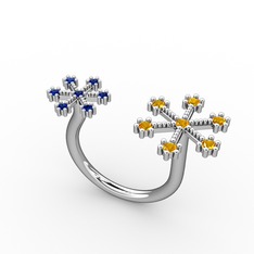 Kar Tanesi Yüzük - Sitrin ve lab safir 18 ayar beyaz altın yüzük #15ms14b