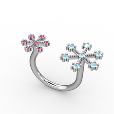 Kar Tanesi Yüzük - Akuamarin ve rodolit garnet 14 ayar beyaz altın yüzük #172blwg