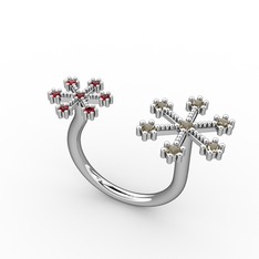 Kar Tanesi Yüzük - Dumanlı kuvars ve garnet 925 ayar gümüş yüzük #174kitk