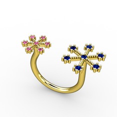 Lab safir ve rodolit garnet 925 ayar altın kaplama gümüş yüzük