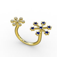 Lab safir ve swarovski 18 ayar altın yüzük