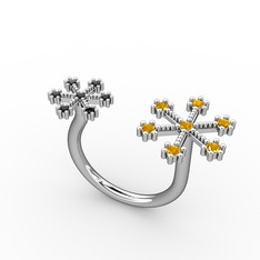 Kar Tanesi Yüzük - Sitrin ve siyah zirkon 8 ayar beyaz altın yüzük #1ax67wc