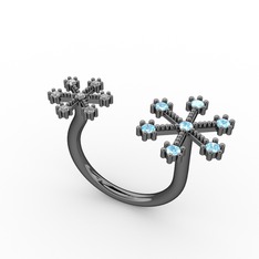 Kar Tanesi Yüzük - Akuamarin ve swarovski 925 ayar siyah rodyum kaplama gümüş yüzük #1c13ugk