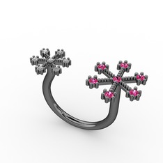 Kar Tanesi Yüzük - Rodolit garnet ve swarovski 925 ayar siyah rodyum kaplama gümüş yüzük #1cv4ccb