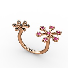 Kar Tanesi Yüzük - Rodolit garnet ve siyah zirkon 8 ayar rose altın yüzük #1cznl4b