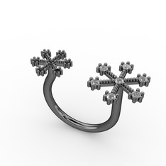 Kar Tanesi Yüzük - Beyaz zirkon ve siyah zirkon 925 ayar siyah rodyum kaplama gümüş yüzük #1dl07ll