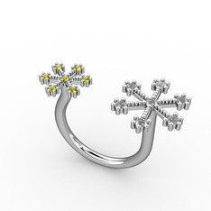 Kar Tanesi Yüzük - Swarovski ve peridot 14 ayar beyaz altın yüzük #1ez521s