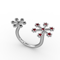 Garnet ve siyah zirkon 8 ayar beyaz altın yüzük