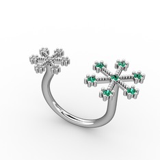 Yeşil kuvars ve swarovski 8 ayar beyaz altın yüzük
