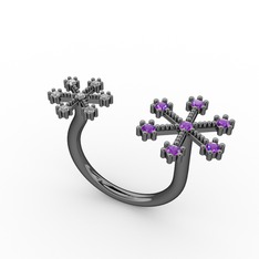 Kar Tanesi Yüzük - Ametist ve swarovski 925 ayar siyah rodyum kaplama gümüş yüzük #1fj6ksg