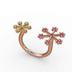 Rodolit garnet ve peridot 14 ayar rose altın yüzük
