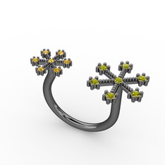 Kar Tanesi Yüzük - Peridot ve sitrin 925 ayar siyah rodyum kaplama gümüş yüzük #1jm7ty4