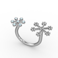 Swarovski ve akuamarin 14 ayar beyaz altın yüzük