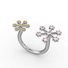 Pembe kuvars ve sitrin 14 ayar beyaz altın yüzük