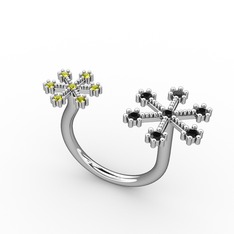 Kar Tanesi Yüzük - Siyah zirkon ve peridot 925 ayar gümüş yüzük #1pxbfld