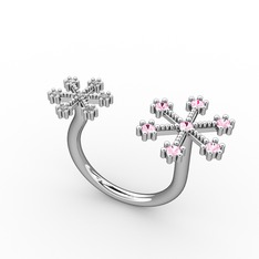 Pembe kuvars ve swarovski 14 ayar beyaz altın yüzük