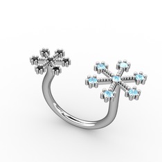 Kar Tanesi Yüzük - Akuamarin ve siyah zirkon 925 ayar gümüş yüzük #1q6nz51