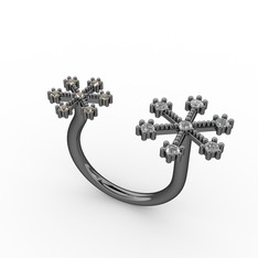 Kar Tanesi Yüzük - Swarovski ve dumanlı kuvars 925 ayar siyah rodyum kaplama gümüş yüzük #1qa5jvm