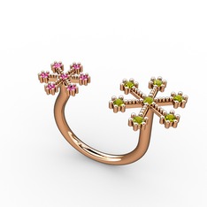 Kar Tanesi Yüzük - Peridot ve rodolit garnet 8 ayar rose altın yüzük #1qhl1d1