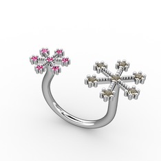 Kar Tanesi Yüzük - Dumanlı kuvars ve rodolit garnet 925 ayar gümüş yüzük #1szhhu