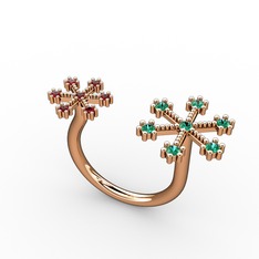 Kar Tanesi Yüzük - Yeşil kuvars ve garnet 925 ayar rose altın kaplama gümüş yüzük #1taux6d