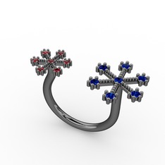 Kar Tanesi Yüzük - Lab safir ve garnet 925 ayar siyah rodyum kaplama gümüş yüzük #1tzl3n7