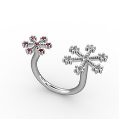 Swarovski ve garnet 14 ayar beyaz altın yüzük