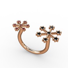 Kar Tanesi Yüzük - Siyah zirkon ve garnet 14 ayar rose altın yüzük #1vx0waq