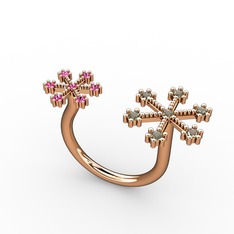 Kar Tanesi Yüzük - Dumanlı kuvars ve rodolit garnet 18 ayar rose altın yüzük #1wiy04m