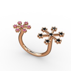 Kar Tanesi Yüzük - Siyah zirkon ve rodolit garnet 18 ayar rose altın yüzük #1wm7qyj