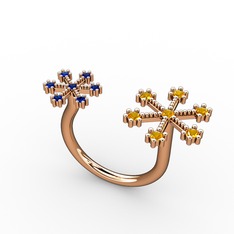 Sitrin ve lab safir 925 ayar rose altın kaplama gümüş yüzük