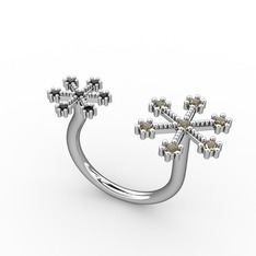 Kar Tanesi Yüzük - Dumanlı kuvars ve siyah zirkon 14 ayar beyaz altın yüzük #1x1ty1