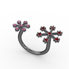 Kar Tanesi Yüzük - Garnet ve rodolit garnet 925 ayar siyah rodyum kaplama gümüş yüzük #2lkinf