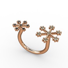 Kar Tanesi Yüzük - Dumanlı kuvars ve siyah zirkon 8 ayar rose altın yüzük #4rer3e