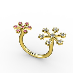 Kar Tanesi Yüzük - Beyaz zirkon ve rodolit garnet 925 ayar altın kaplama gümüş yüzük #5q78