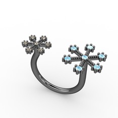 Kar Tanesi Yüzük - Akuamarin ve dumanlı kuvars 925 ayar siyah rodyum kaplama gümüş yüzük #5sjlzw