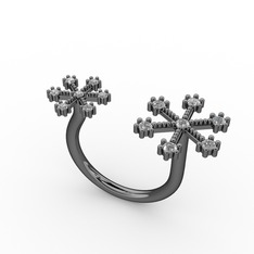 Kar Tanesi Yüzük - Swarovski ve pırlanta 925 ayar siyah rodyum kaplama gümüş yüzük (0.077 karat) #5v6qix