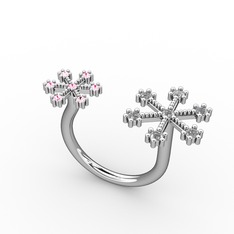 Swarovski ve pembe kuvars 8 ayar beyaz altın yüzük