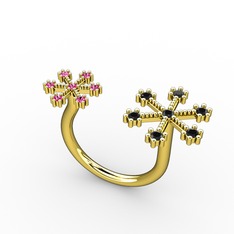 Siyah zirkon ve rodolit garnet 18 ayar altın yüzük