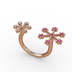 Rodolit garnet ve beyaz zirkon 925 ayar rose altın kaplama gümüş yüzük