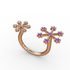 Kar Tanesi Yüzük - Ametist ve swarovski 925 ayar rose altın kaplama gümüş yüzük #92mliy