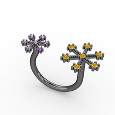 Kar Tanesi Yüzük - Sitrin ve ametist 925 ayar siyah rodyum kaplama gümüş yüzük #a8u8ma