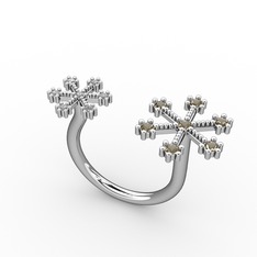 Kar Tanesi Yüzük - Dumanlı kuvars ve swarovski 18 ayar beyaz altın yüzük #dib406