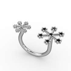 Kar Tanesi Yüzük - Siyah zirkon ve swarovski 18 ayar beyaz altın yüzük #dmh923
