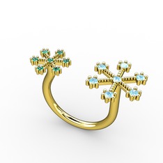 Kar Tanesi Yüzük - Akuamarin ve yeşil kuvars 14 ayar altın yüzük #ekkjpf