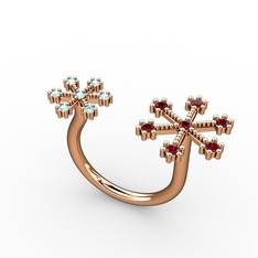Garnet ve akuamarin 18 ayar rose altın yüzük