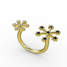 Siyah zirkon ve swarovski 14 ayar altın yüzük