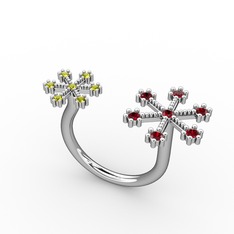 Garnet ve peridot 8 ayar beyaz altın yüzük