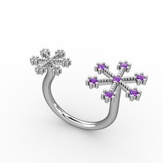 Ametist ve swarovski 14 ayar beyaz altın yüzük